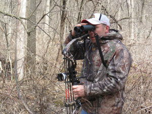 Binoculars used for distance judging at 3D archery course
