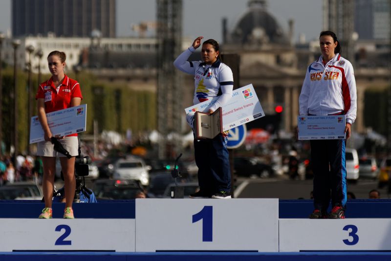 Recurve archery World Cup final podium ceremony
