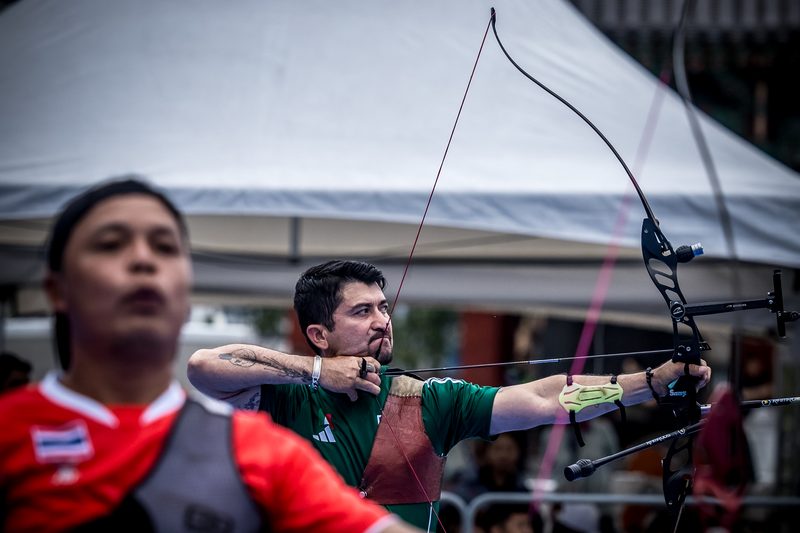 Recurve archers shooting in the mens event at the Madrid 2026 Archery World Cup