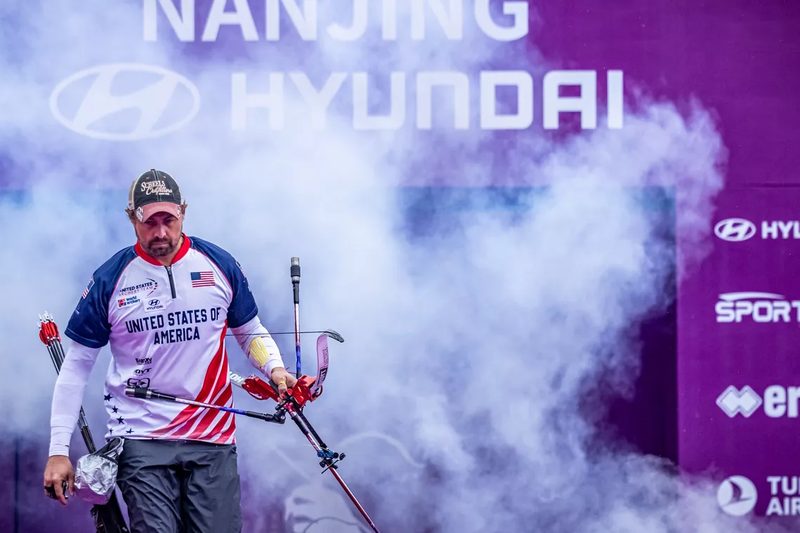 Brady Ellison recurve archer entering competition arena at World Archery Nanjing event