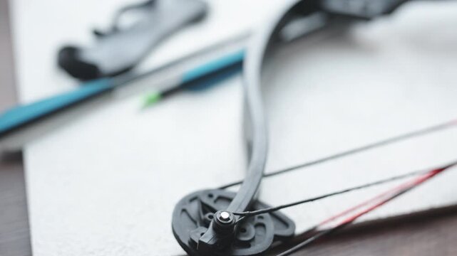 Close-up of compound bow and arrow