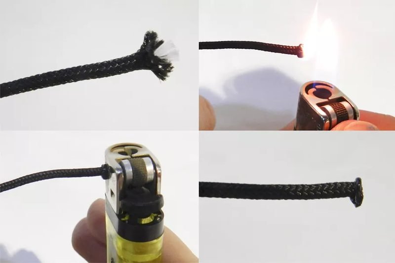 D-loop cord preparation — burning ends to prevent fraying